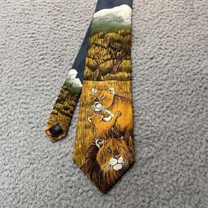 VTG Lions World Wildlife Fund Neck Tie Men Silk Tie WWF 90s